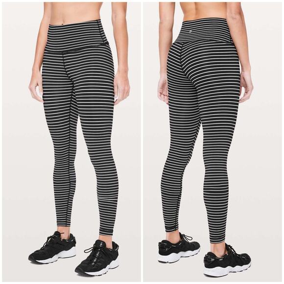 Lululemon Wunder Under High-Rise Tight 28" Size 8 Stripe Black White RARE - Picture 1 of 7